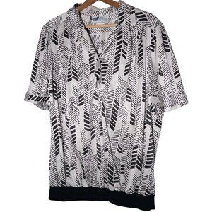 Top Notch Shirt Plus Size 24W Polyester Blouse White Black Geometric Vintage USA